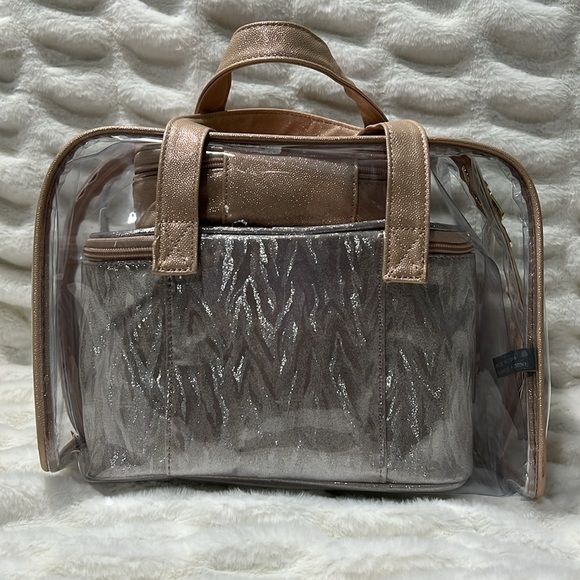 🎉 New Vince Camuto Rose Gold 5 Piece Glittery Makeup Cosmetic Bag Gift Set - Picture 5 of 6